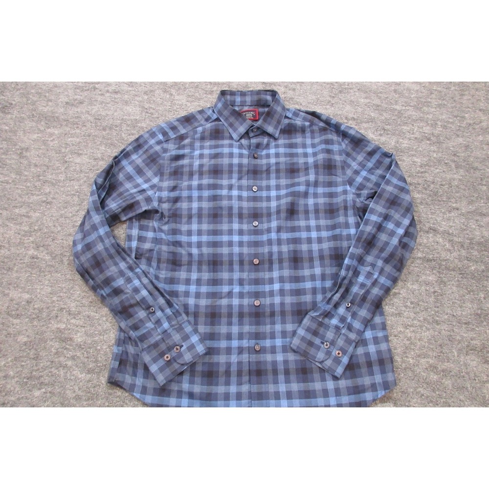 Untuckit Shirt Men M Blue Check Long Sleeve Button Up Walton-WF Dress Casual